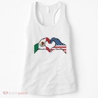 Mexican American Flag Print Heart Hands Love Mexico Usa Women's Tank Top thumb 0