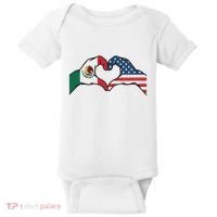 Mexican American Flag Print Heart Hands Love Mexico Usa Baby Bodysuit thumb 0