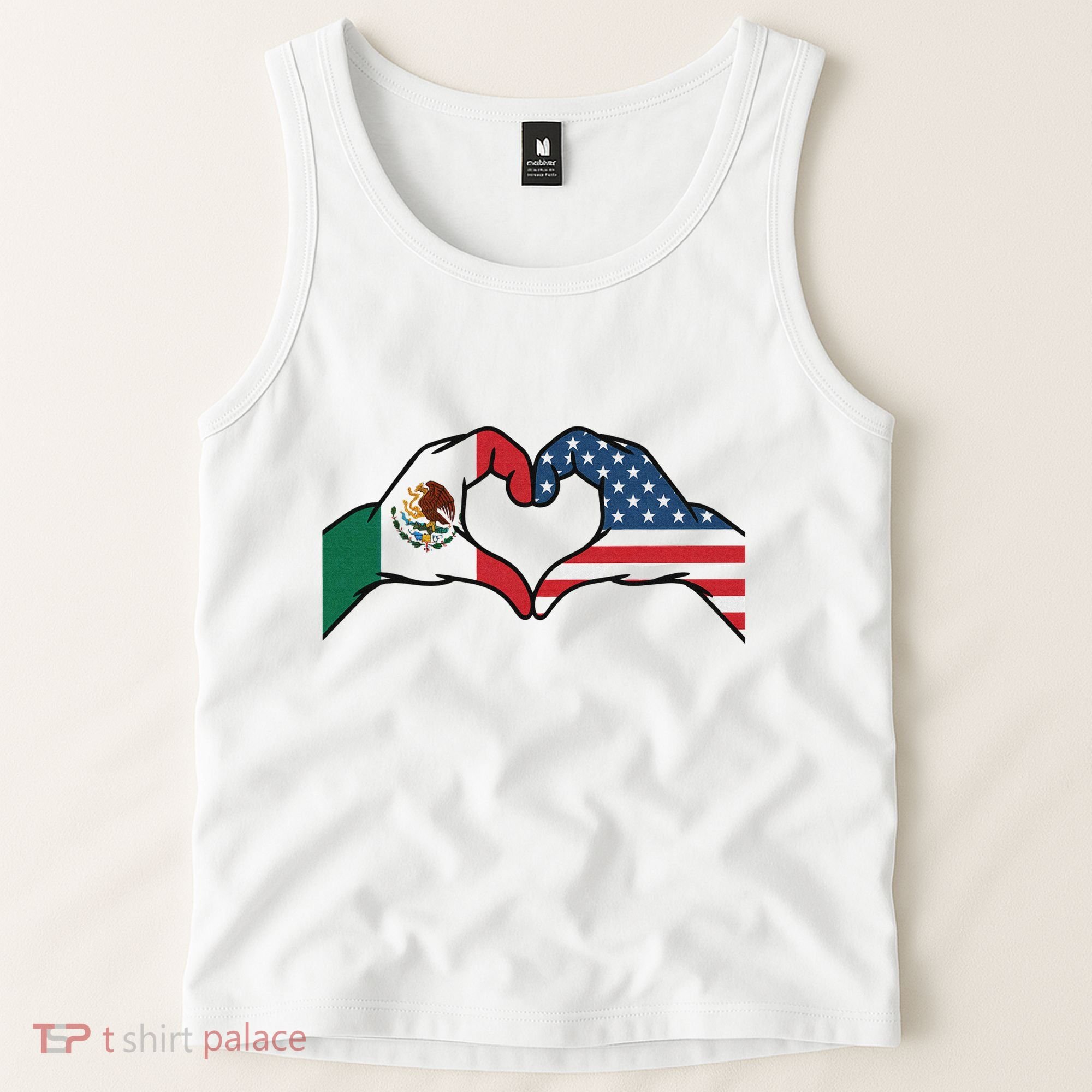 Mexican American Flag Print Heart Hands Love Mexico Usa Tank Top