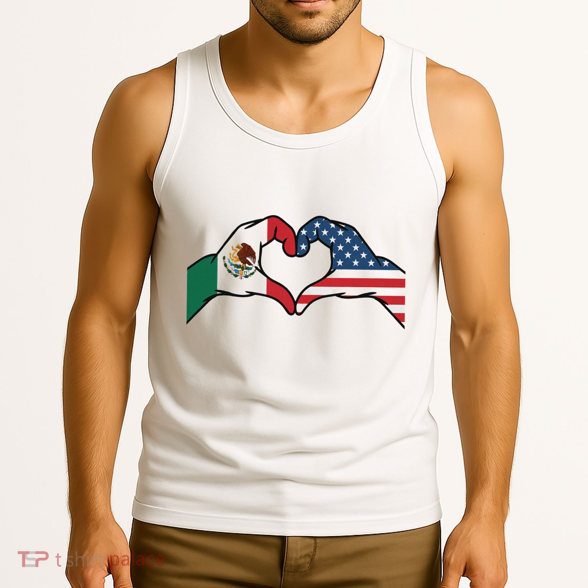 Mexican American Flag Print Heart Hands Love Mexico Usa Tank Top