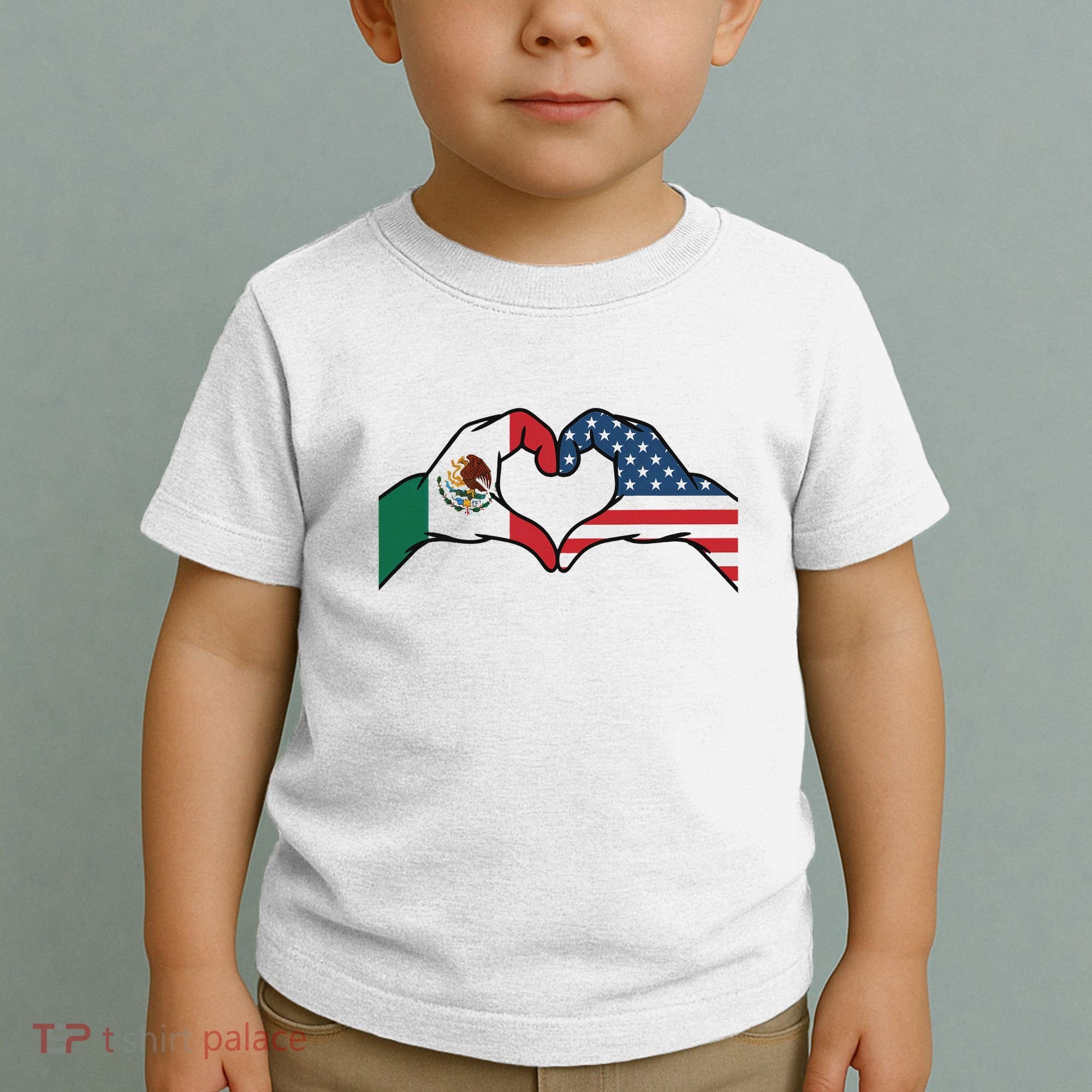 Mexican American Flag Print Heart Hands Love Mexico Usa Toddler T-Shirt