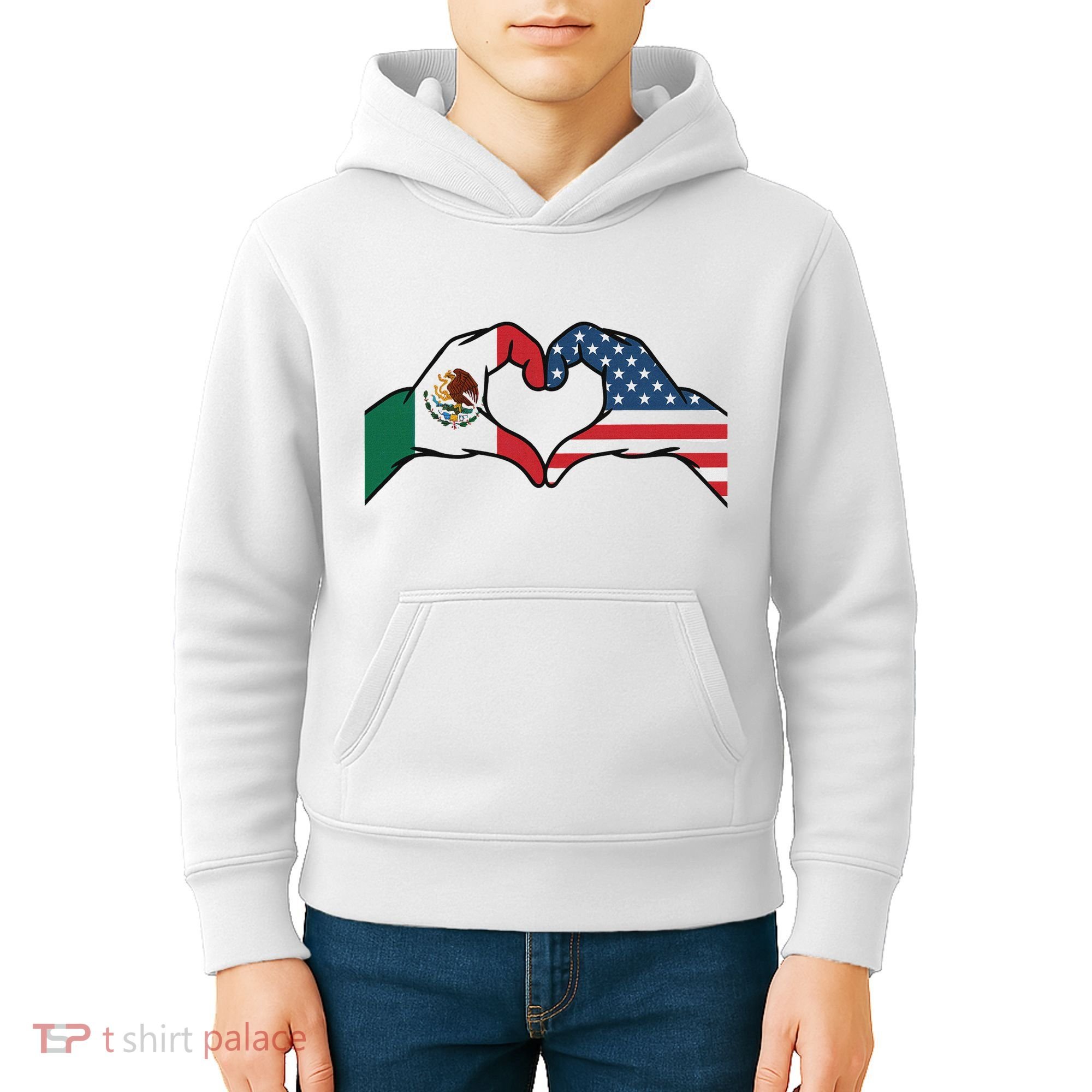 Mexican American Flag Print Heart Hands Love Mexico Usa Kids Hoodie