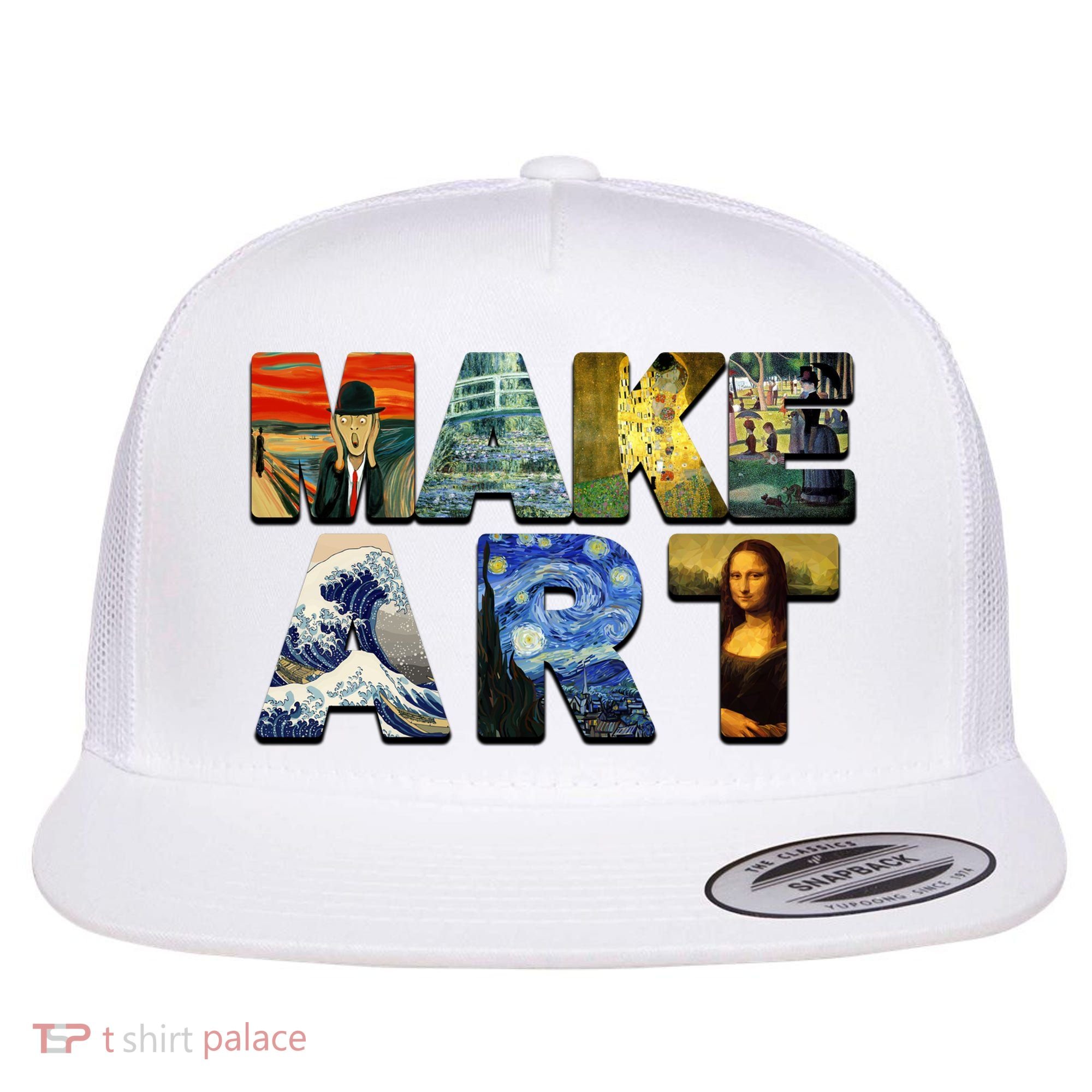 MAKE ART Funny Artist Artistic Humor Famous Paintings Flat Bill Trucker Hat