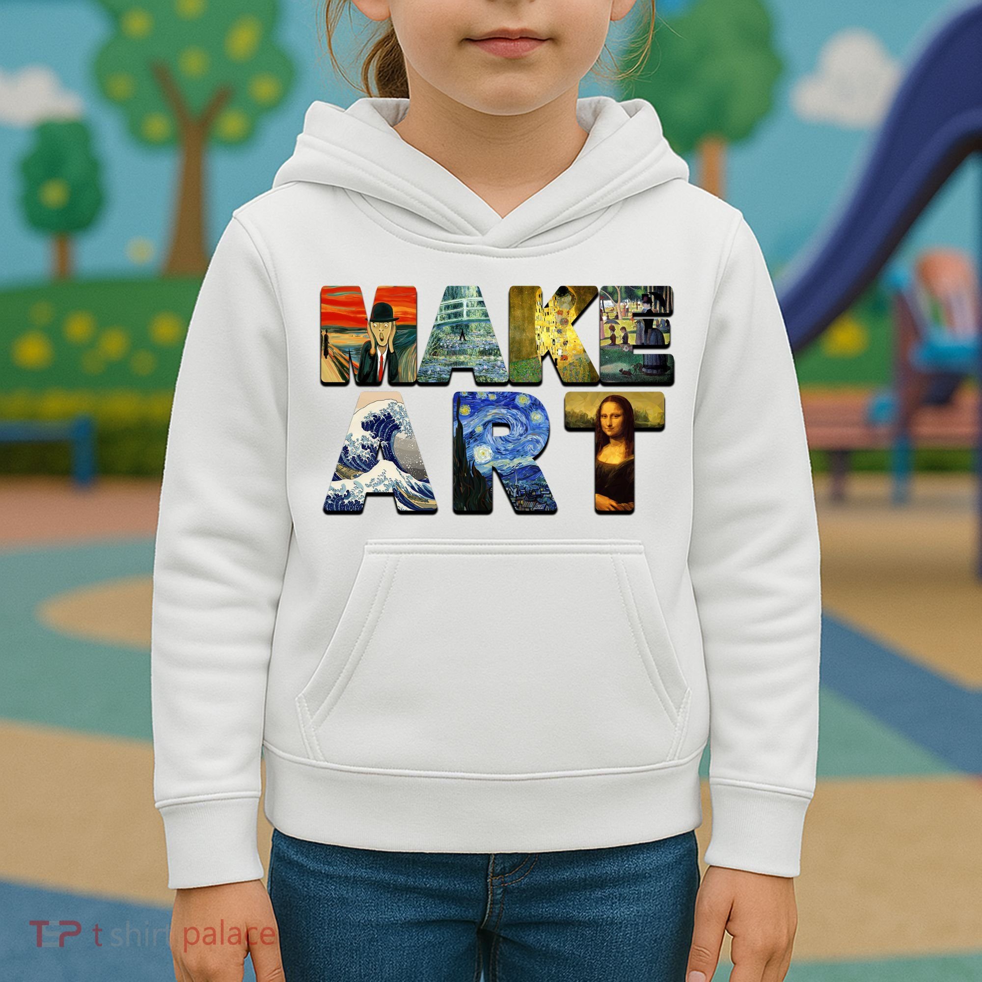 MAKE ART Funny Artist Artistic Humor Famous Paintings Kids Hoodie