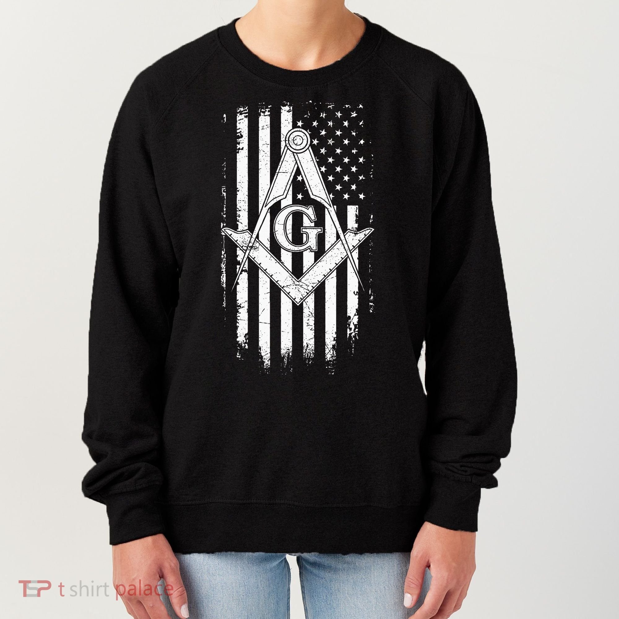 Masonic American Flag Square And Compass Freemason Women's Sweatshirt