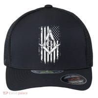 Masonic American Flag Square And Compass Freemason Flexfit Unipanel Trucker Cap thumb 0