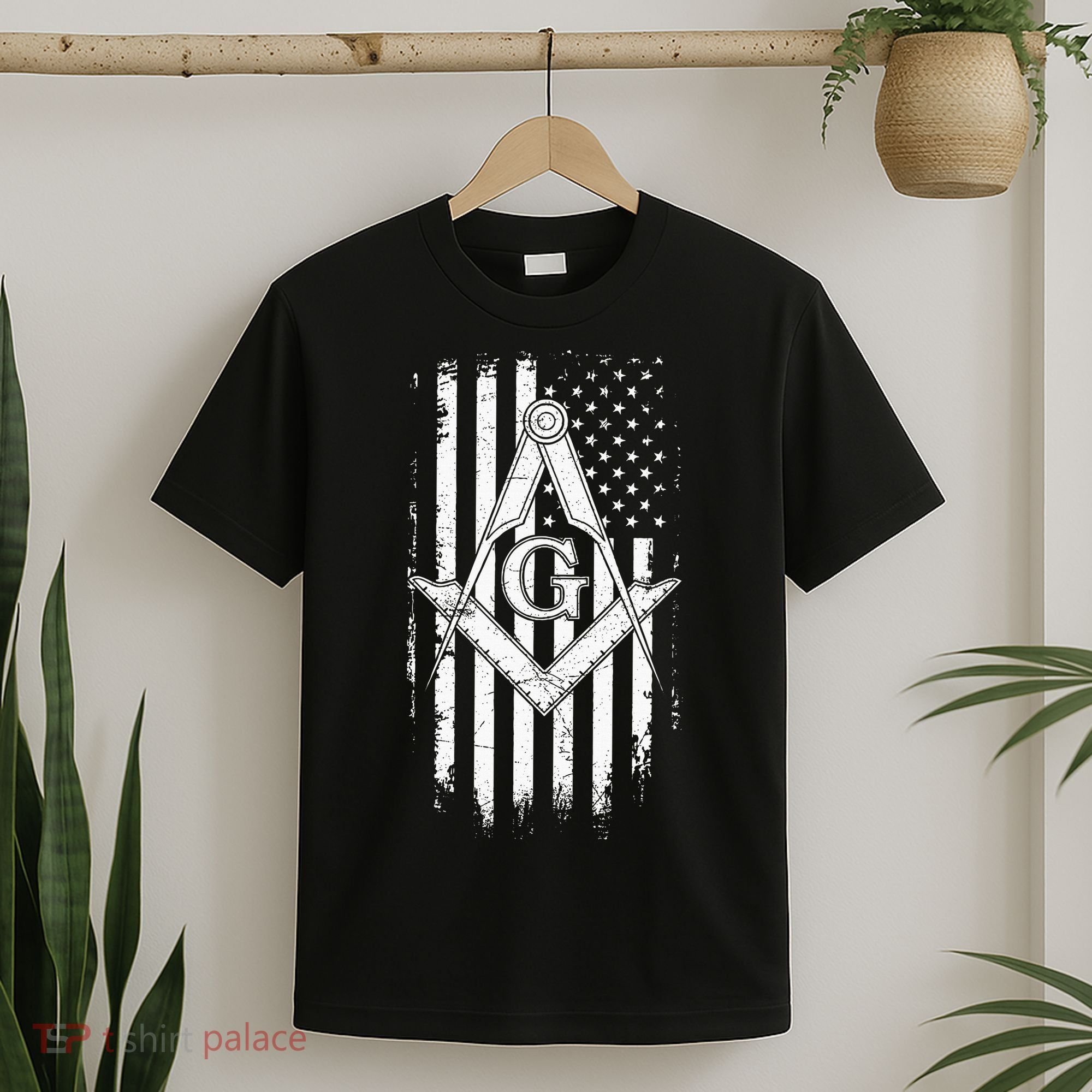 Masonic American Flag Square And Compass Freemason T-Shirt