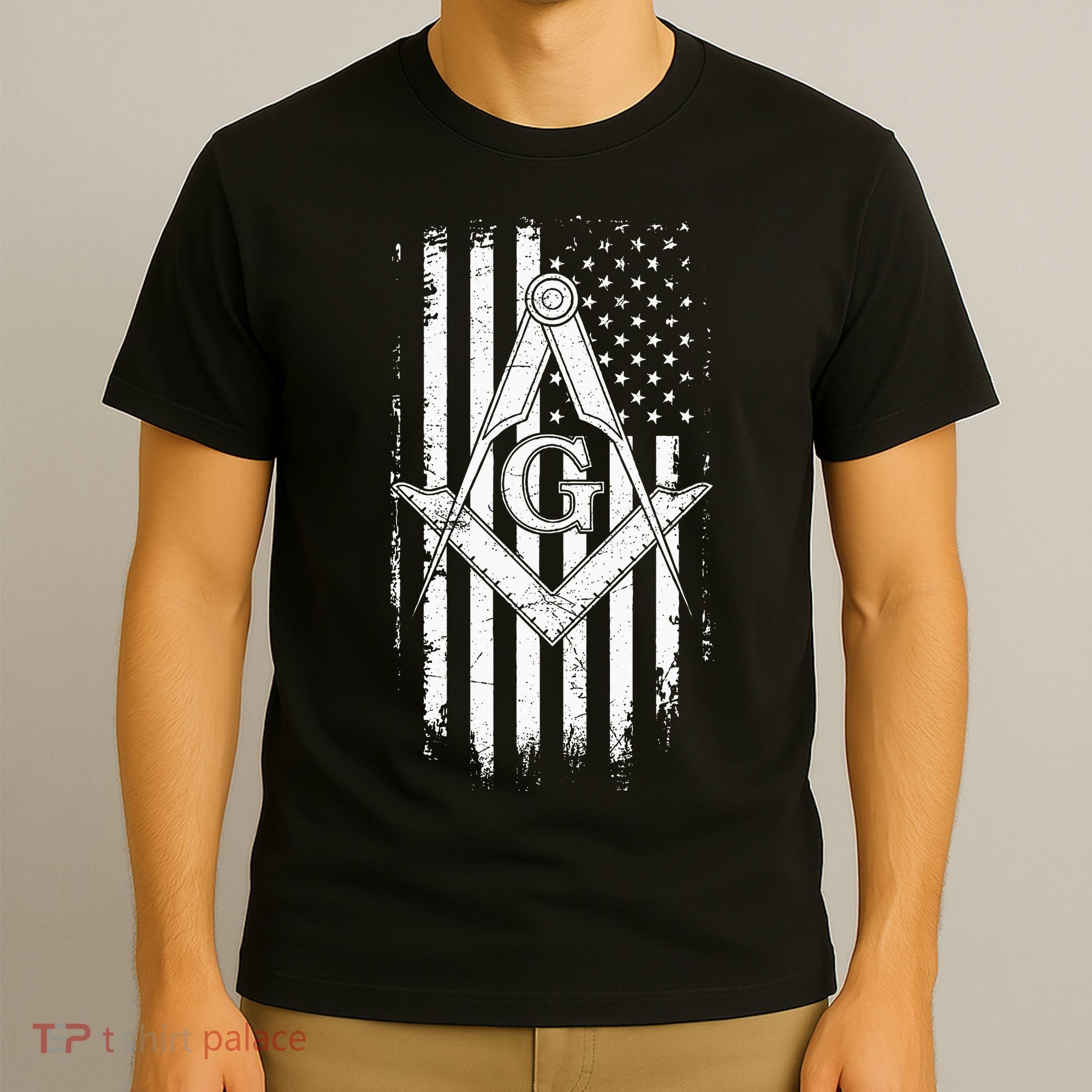 Masonic American Flag Square And Compass Freemason T-Shirt