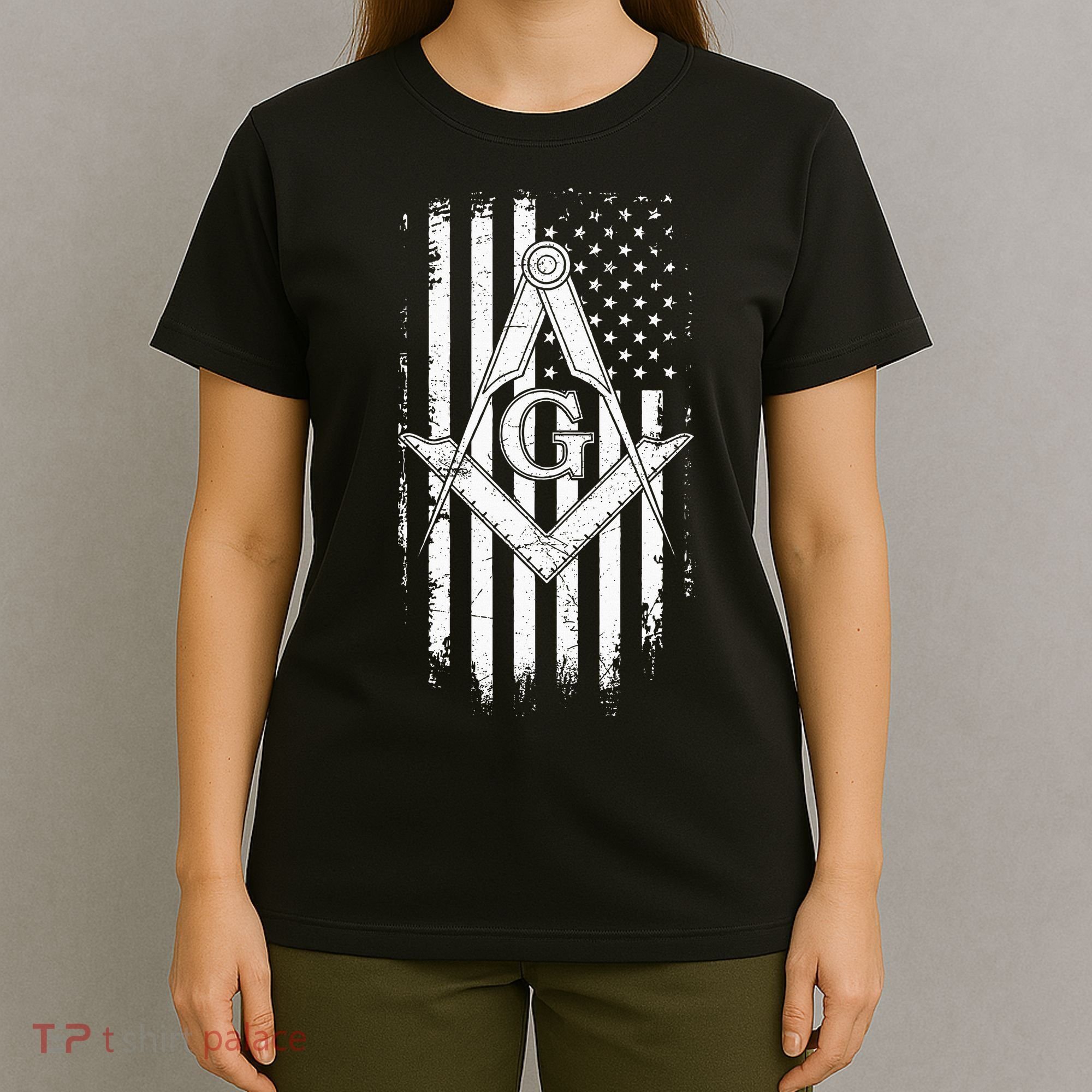 Masonic American Flag Square And Compass Freemason T-Shirt