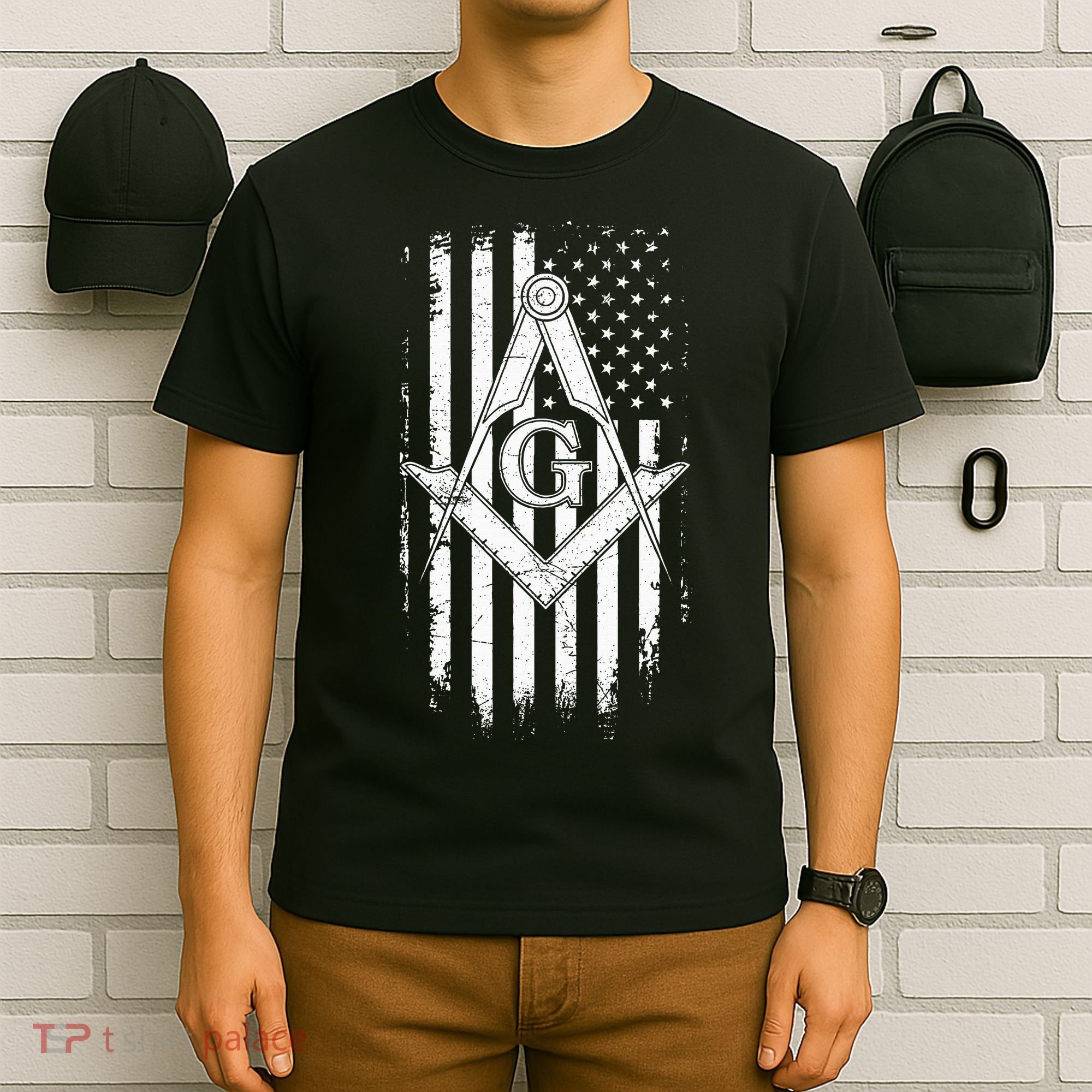 Masonic American Flag Square And Compass Freemason T-Shirt
