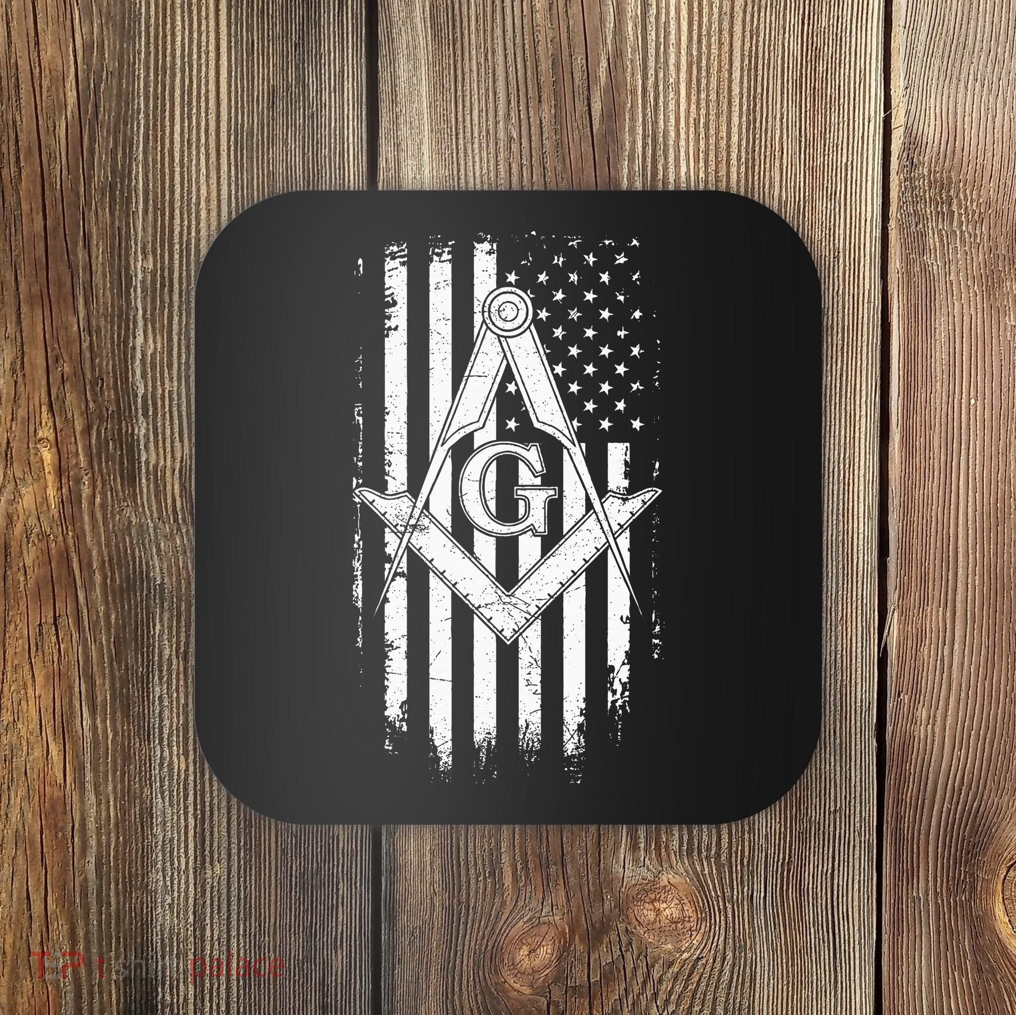 Masonic American Flag Square And Compass Freemason Coaster