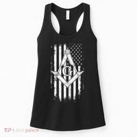Masonic American Flag Square And Compass Freemason Women's Tank Top thumb 0