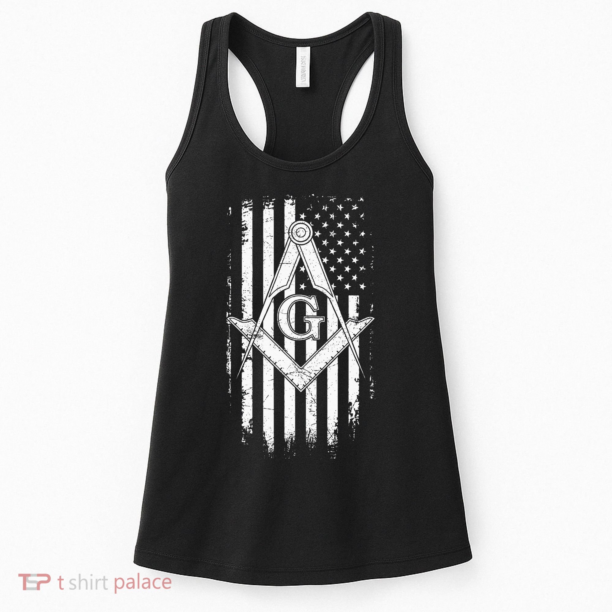Masonic American Flag Square And Compass Freemason Women's Tank Top