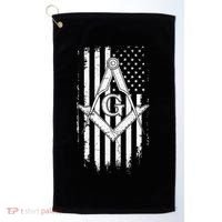 Masonic American Flag Square And Compass Freemason Golf Towel thumb 0