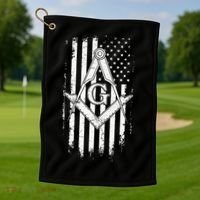 Masonic American Flag Square And Compass Freemason Golf Towel thumb 1