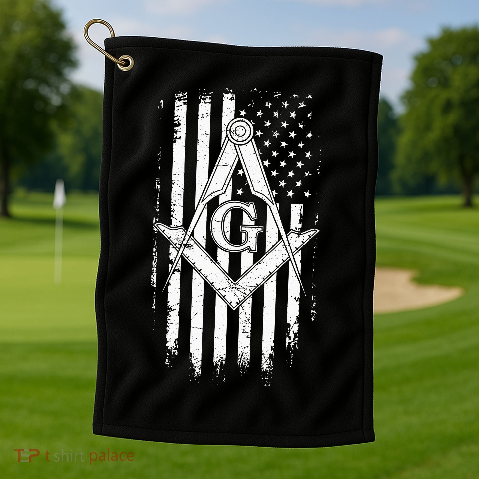 Masonic American Flag Square And Compass Freemason Golf Towel
