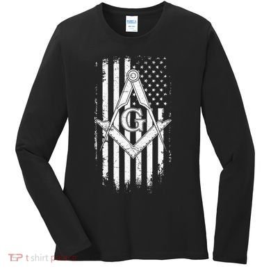 Masonic American Flag Square And Compass Freemason Women's Long Sleeve Shirt
