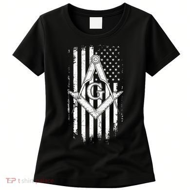 Masonic American Flag Square And Compass Freemason Women's T-Shirt