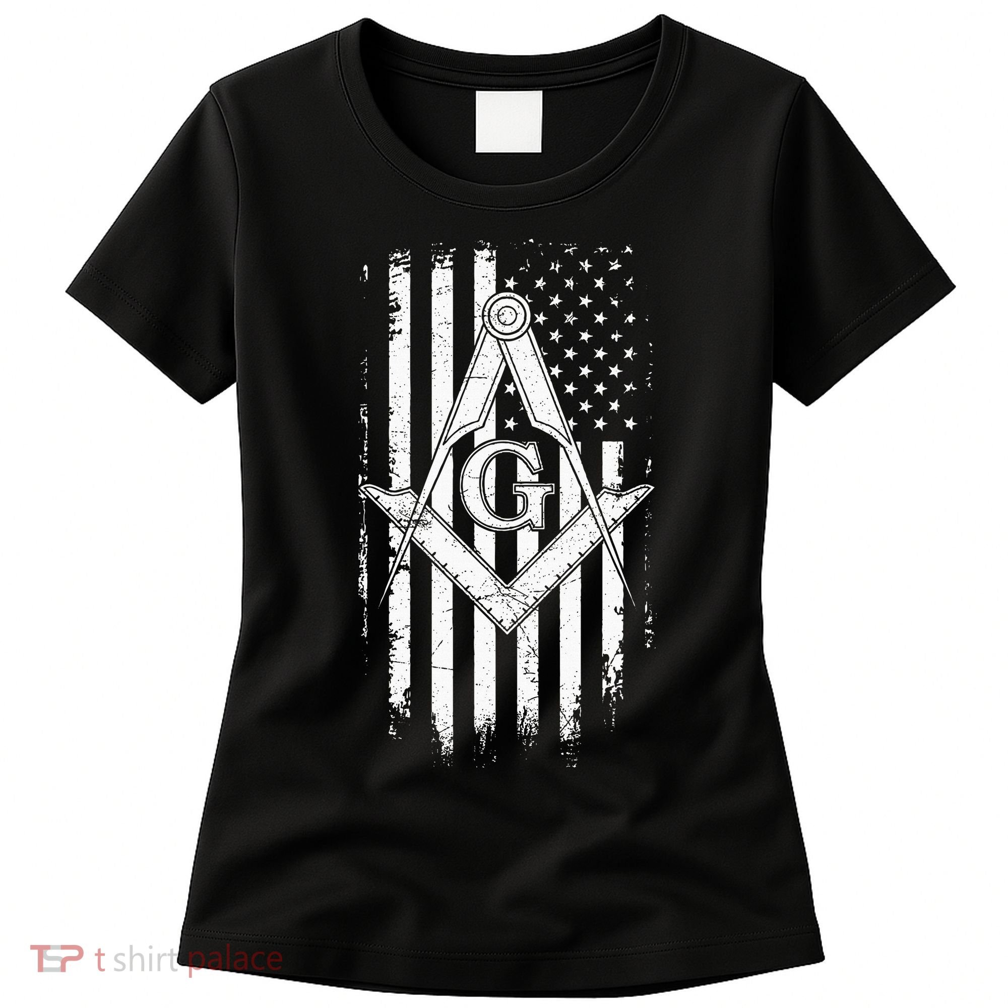 Masonic American Flag Square And Compass Freemason Women's T-Shirt