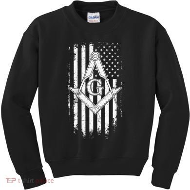 Masonic American Flag Square And Compass Freemason Kids Sweatshirt