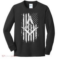 Masonic American Flag Square And Compass Freemason Kids Long Sleeve Shirt thumb 0