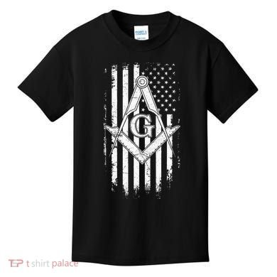 Masonic American Flag Square And Compass Freemason Kids T-Shirt