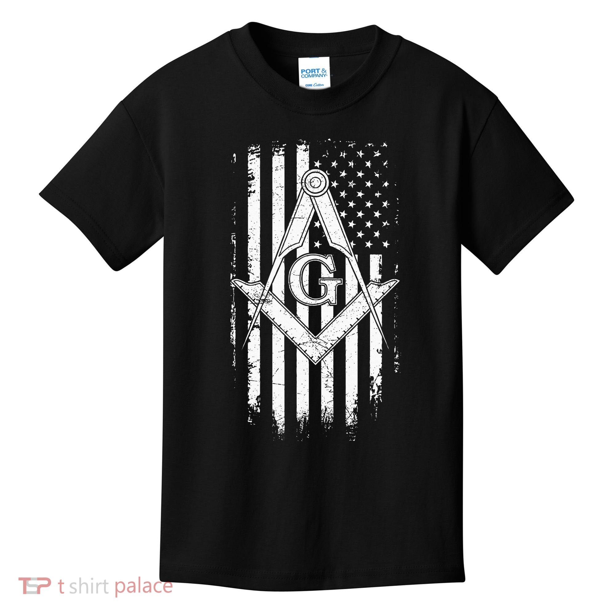 Masonic American Flag Square And Compass Freemason Kids T-Shirt
