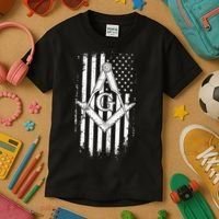 Masonic American Flag Square And Compass Freemason Kids T-Shirt thumb 3