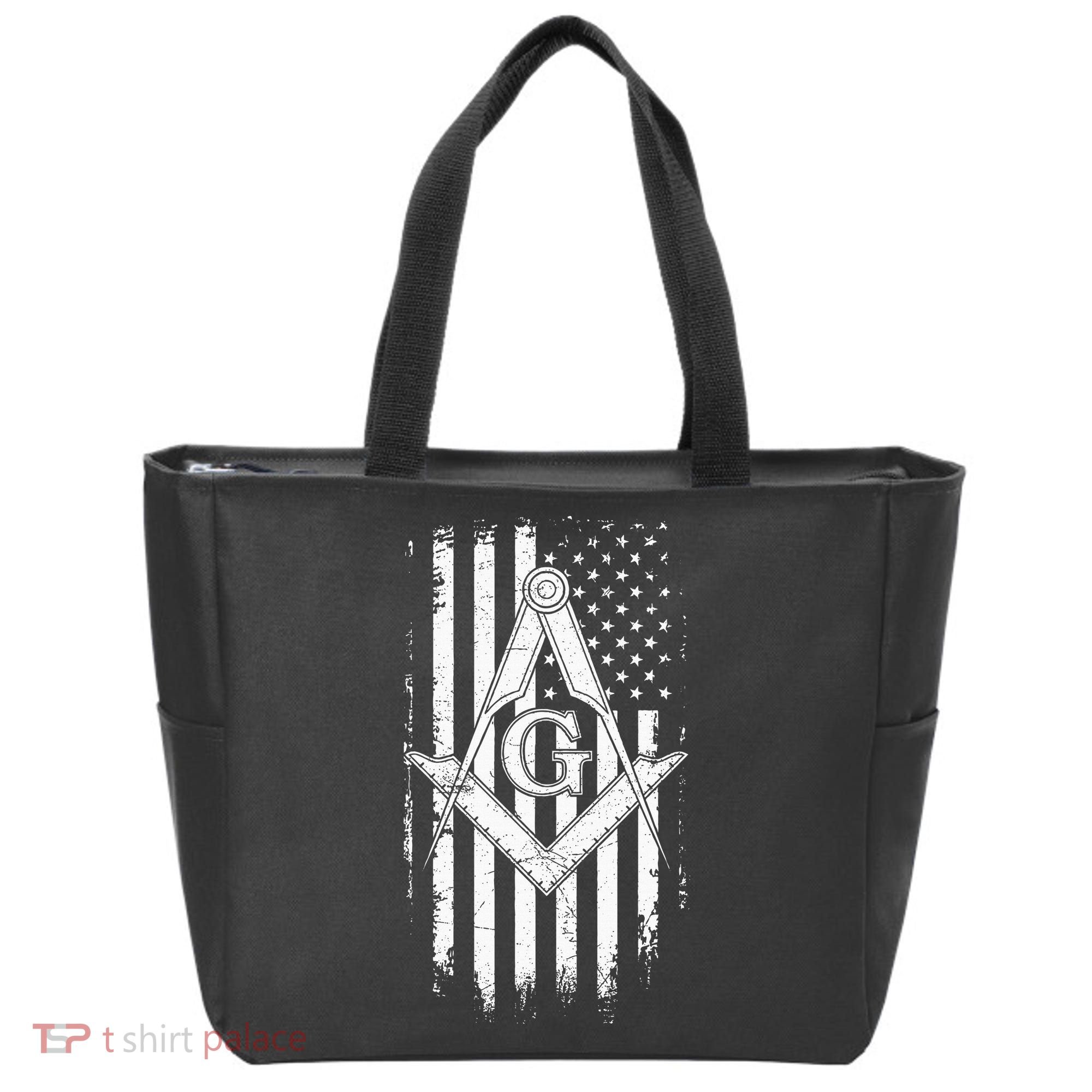 Masonic American Flag Square And Compass Freemason Tote Bag