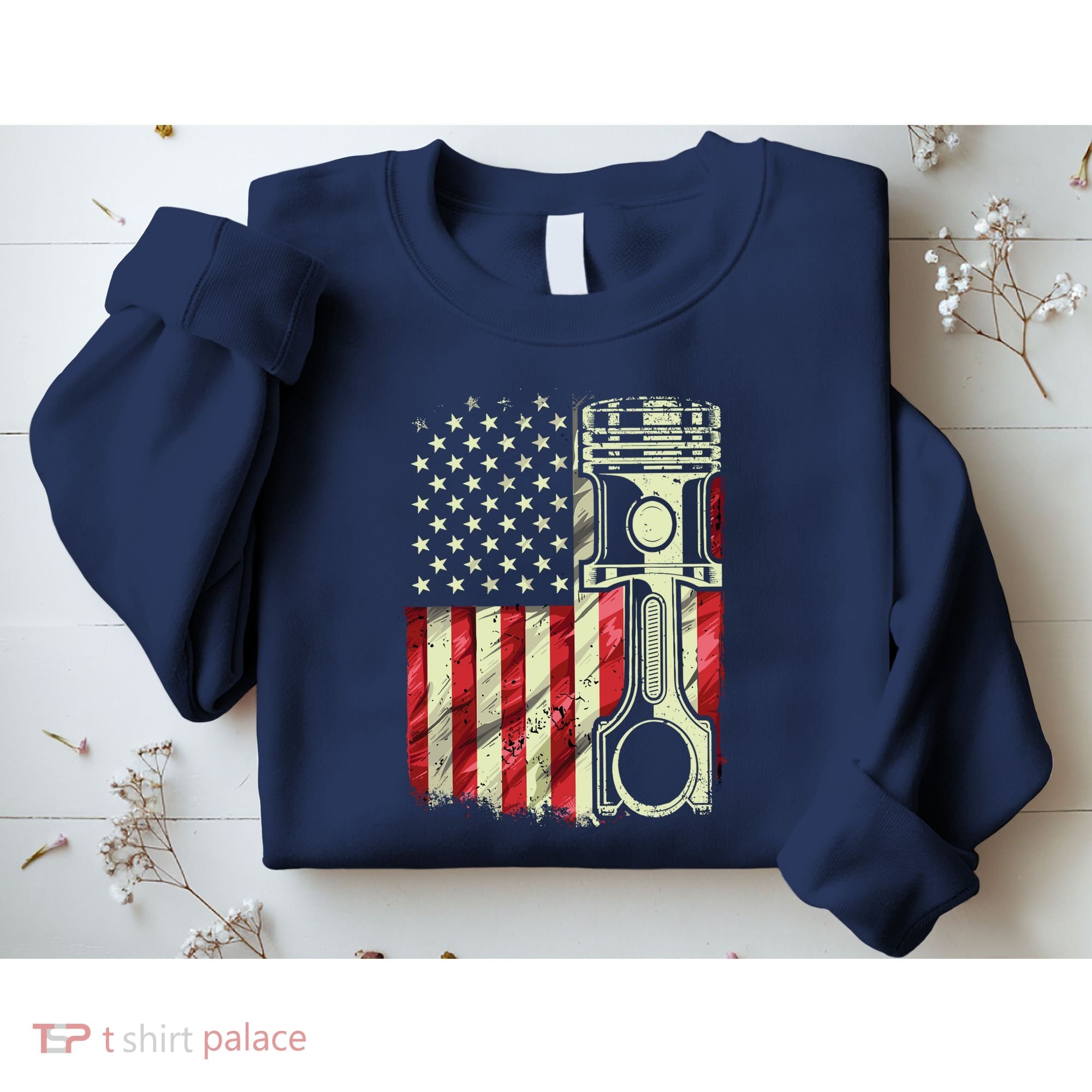Mechanic American Flag Piston Muscle Car Patriotic Vintage Sweatshirt