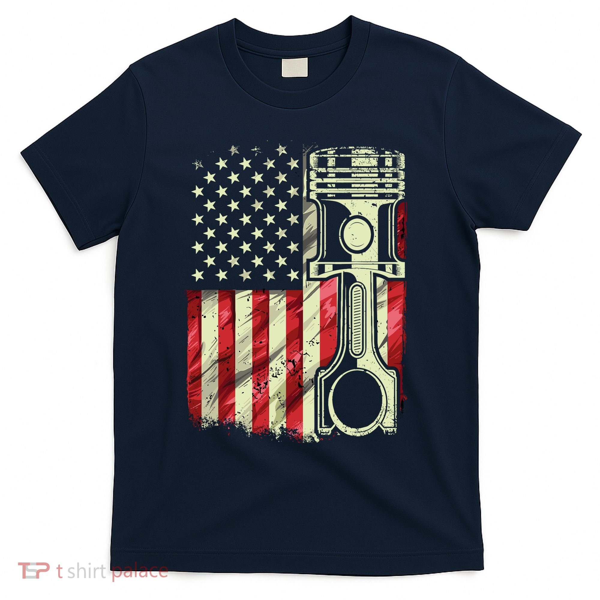 Mechanic American Flag Piston Muscle Car Patriotic Vintage T-Shirt