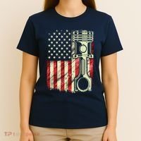 Mechanic American Flag Piston Muscle Car Patriotic Vintage T-Shirt thumb 4