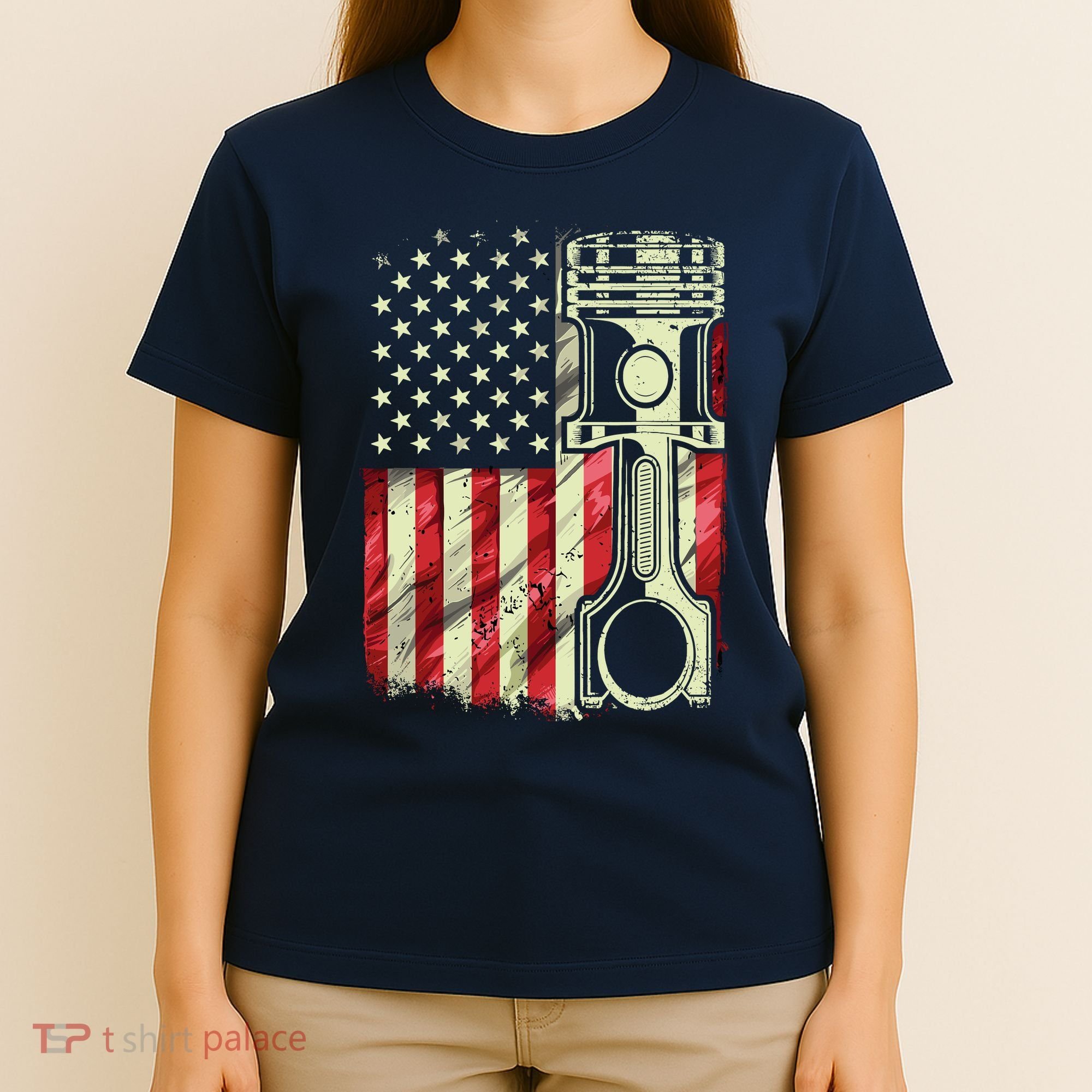 Mechanic American Flag Piston Muscle Car Patriotic Vintage T-Shirt