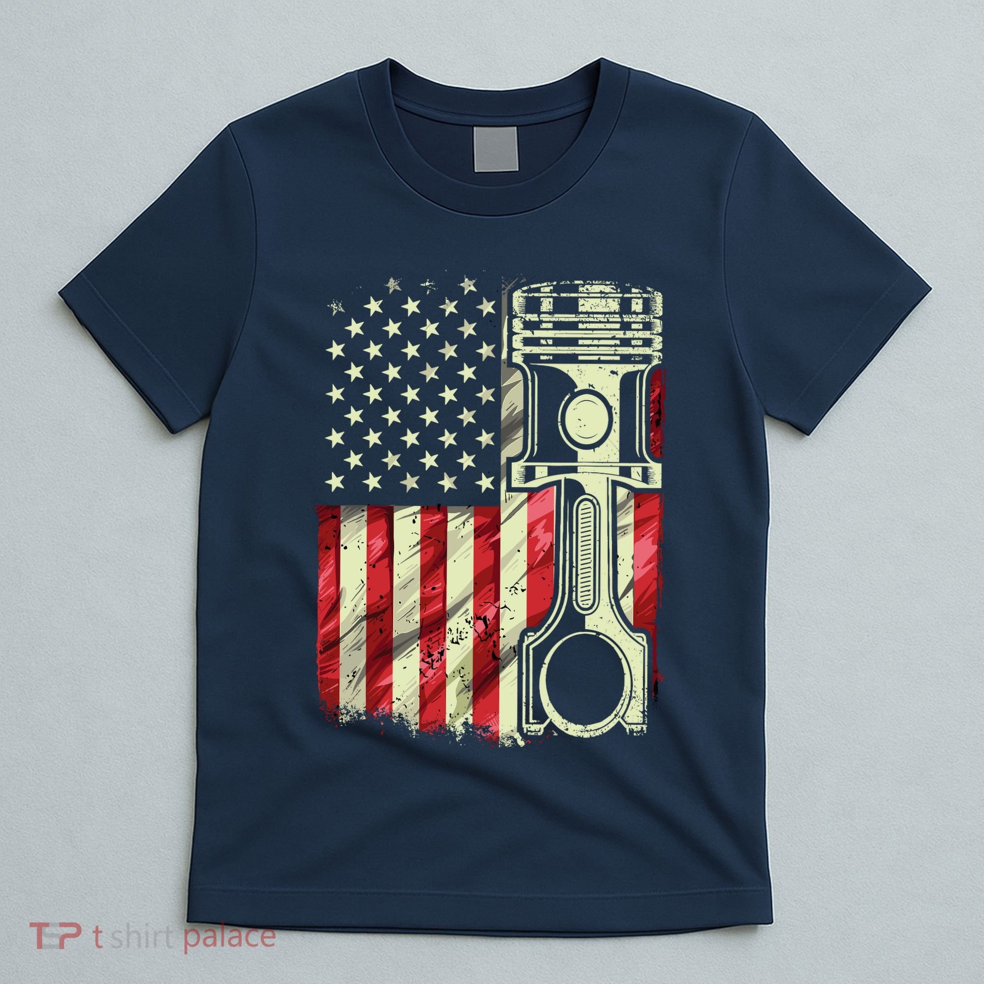 Mechanic American Flag Piston Muscle Car Patriotic Vintage T-Shirt