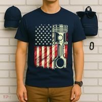 Mechanic American Flag Piston Muscle Car Patriotic Vintage T-Shirt thumb 6