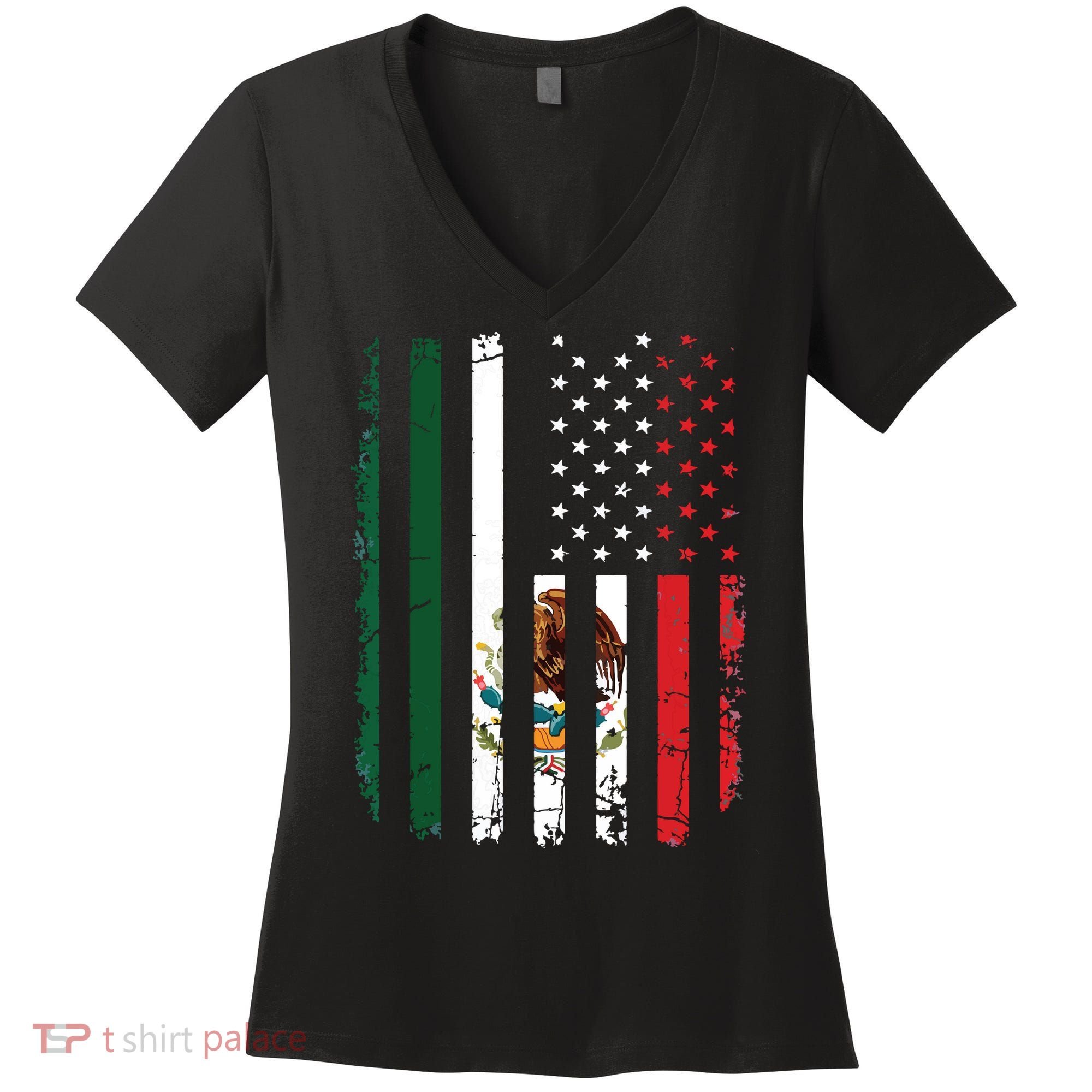 Mexican American Flag Mexican Roots Mexico America Women's V-Neck T-Shirt