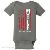 MILF American Flag Man I LIke Freedom 4th Of July Baby Bodysuit thumb 0