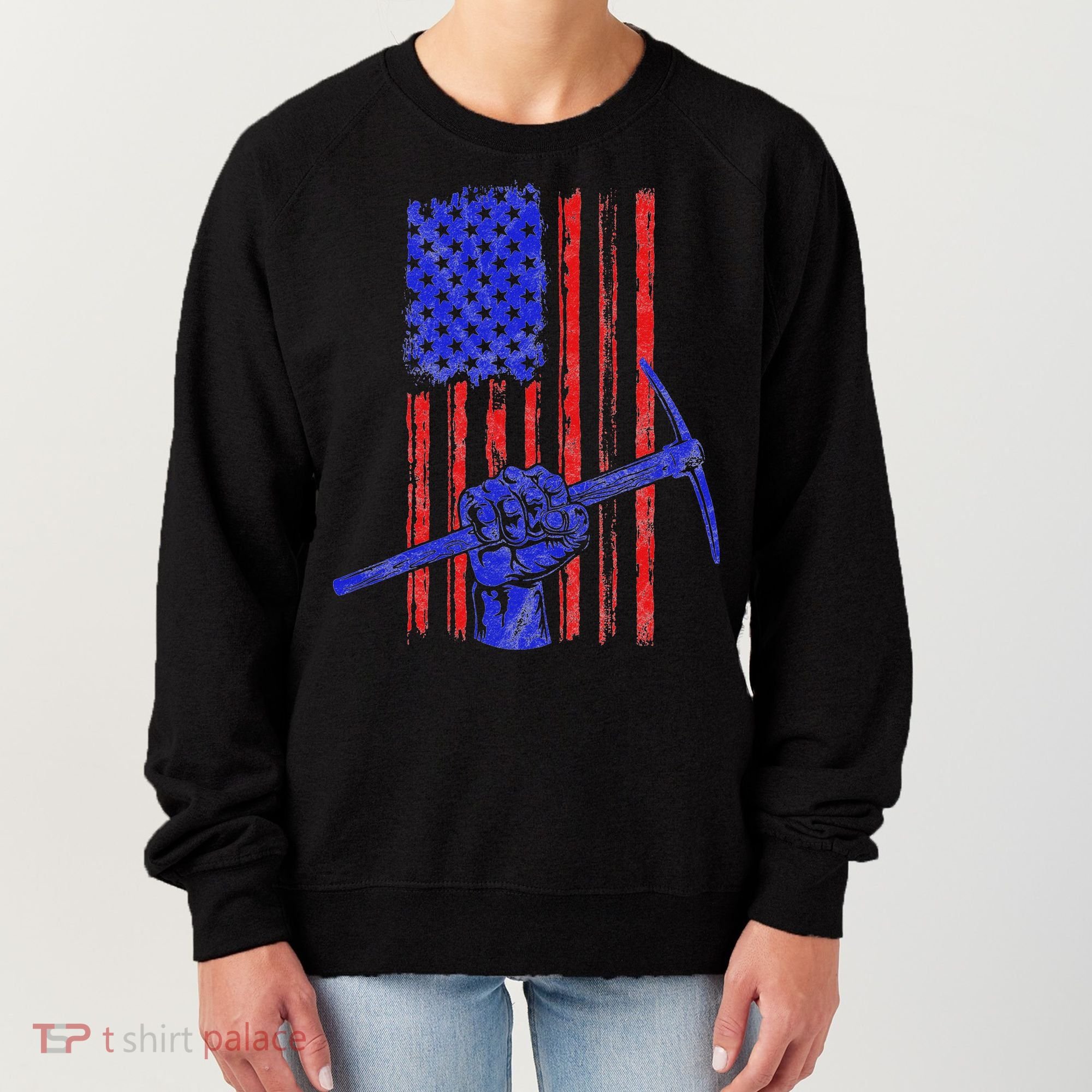 Miner American Flag Mining Gift Pick Usa Patriotic Women's Sweatshirt