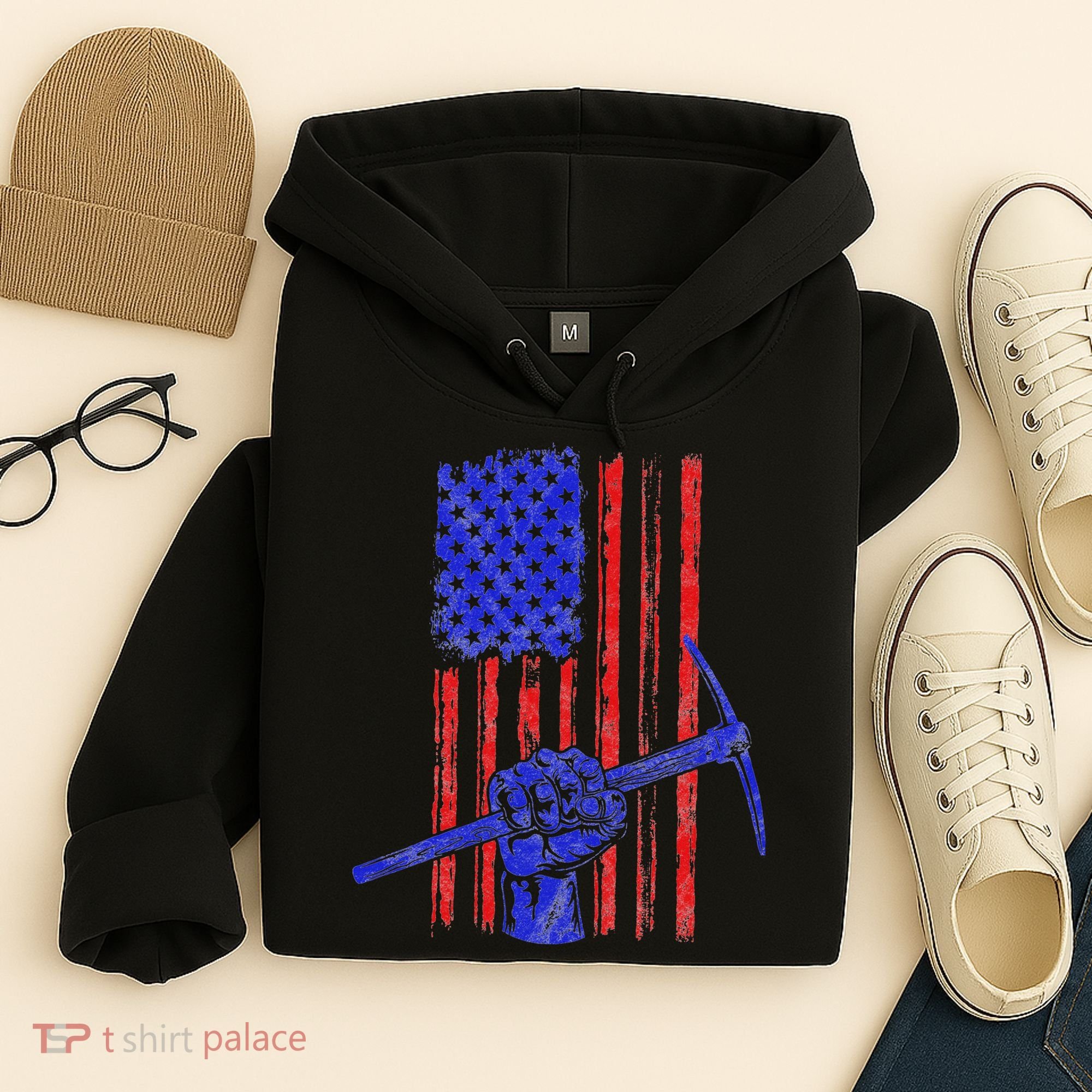 Miner American Flag Mining Gift Pick Usa Patriotic Hoodie
