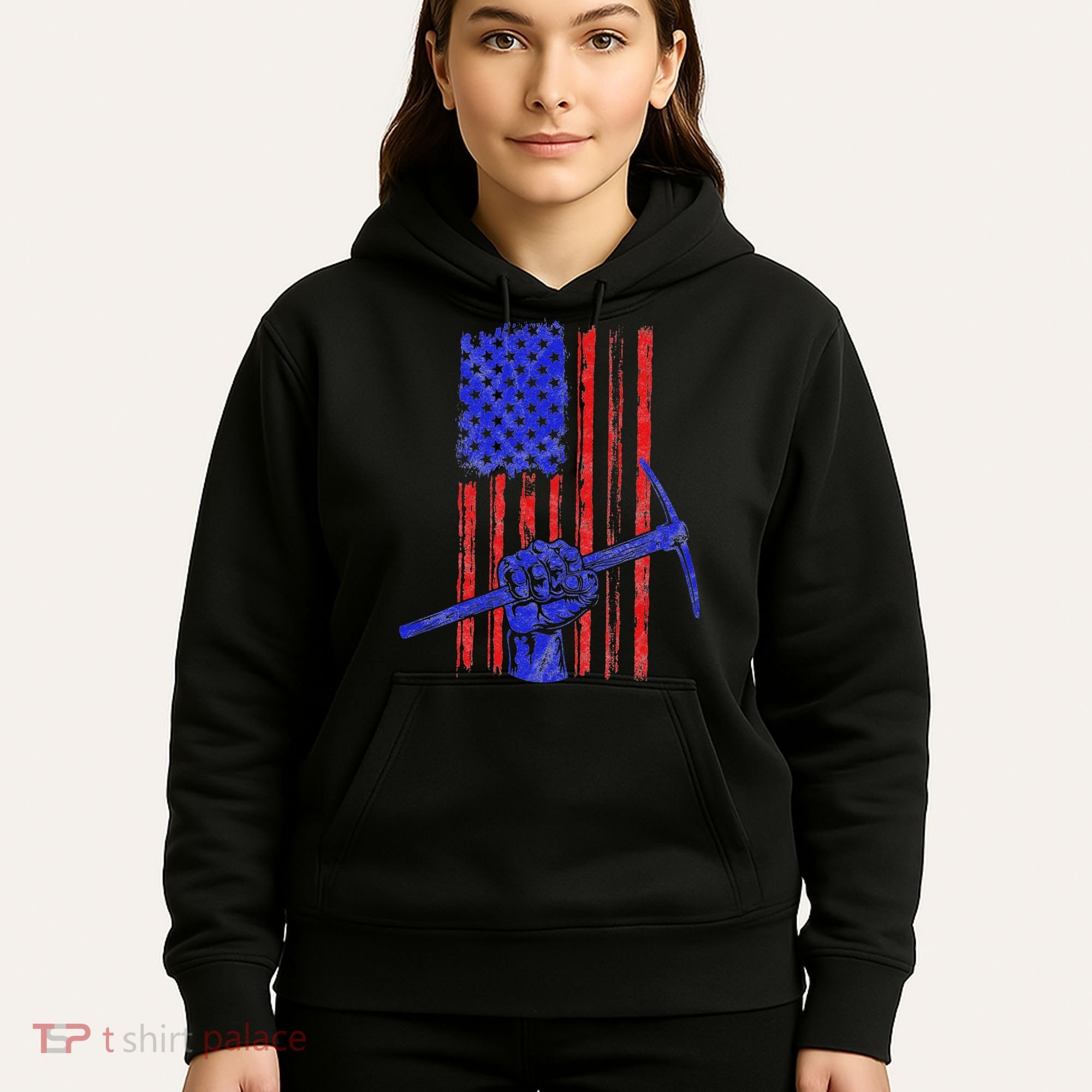 Miner American Flag Mining Gift Pick Usa Patriotic Hoodie