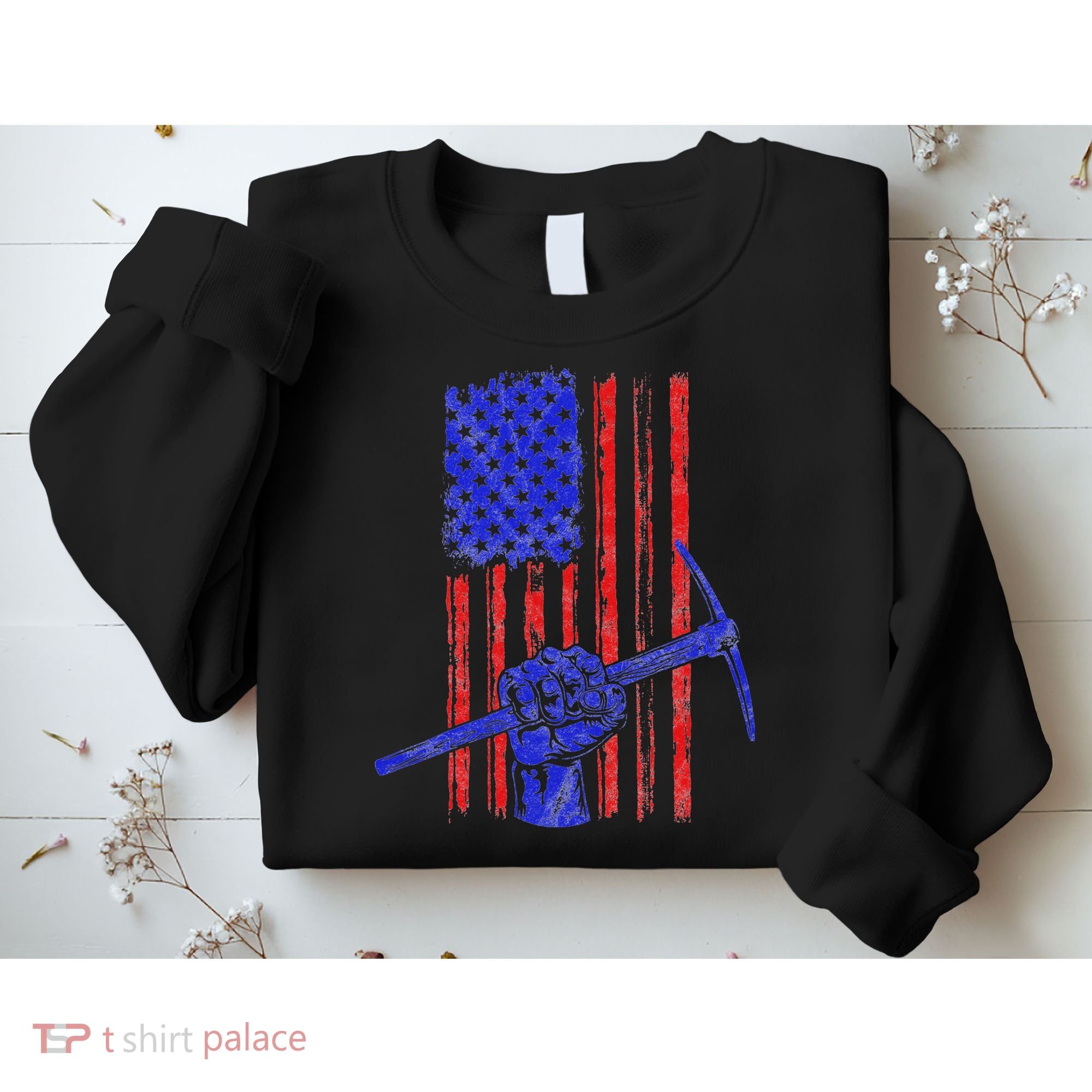 Miner American Flag Mining Gift Pick Usa Patriotic Sweatshirt