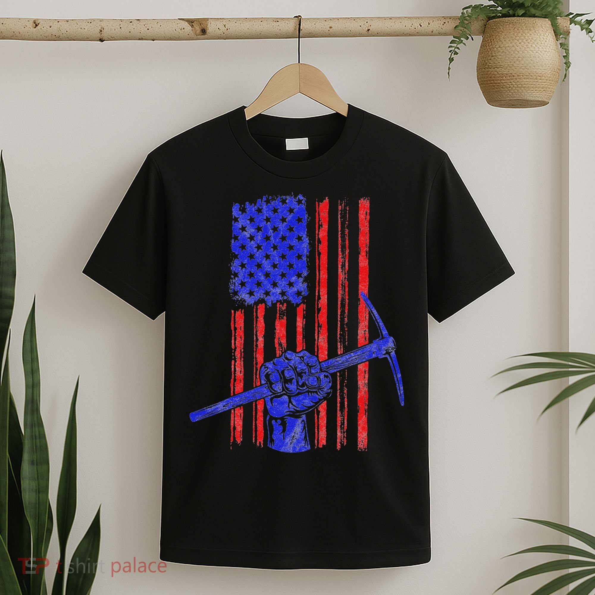 Miner American Flag Mining Gift Pick Usa Patriotic T-Shirt