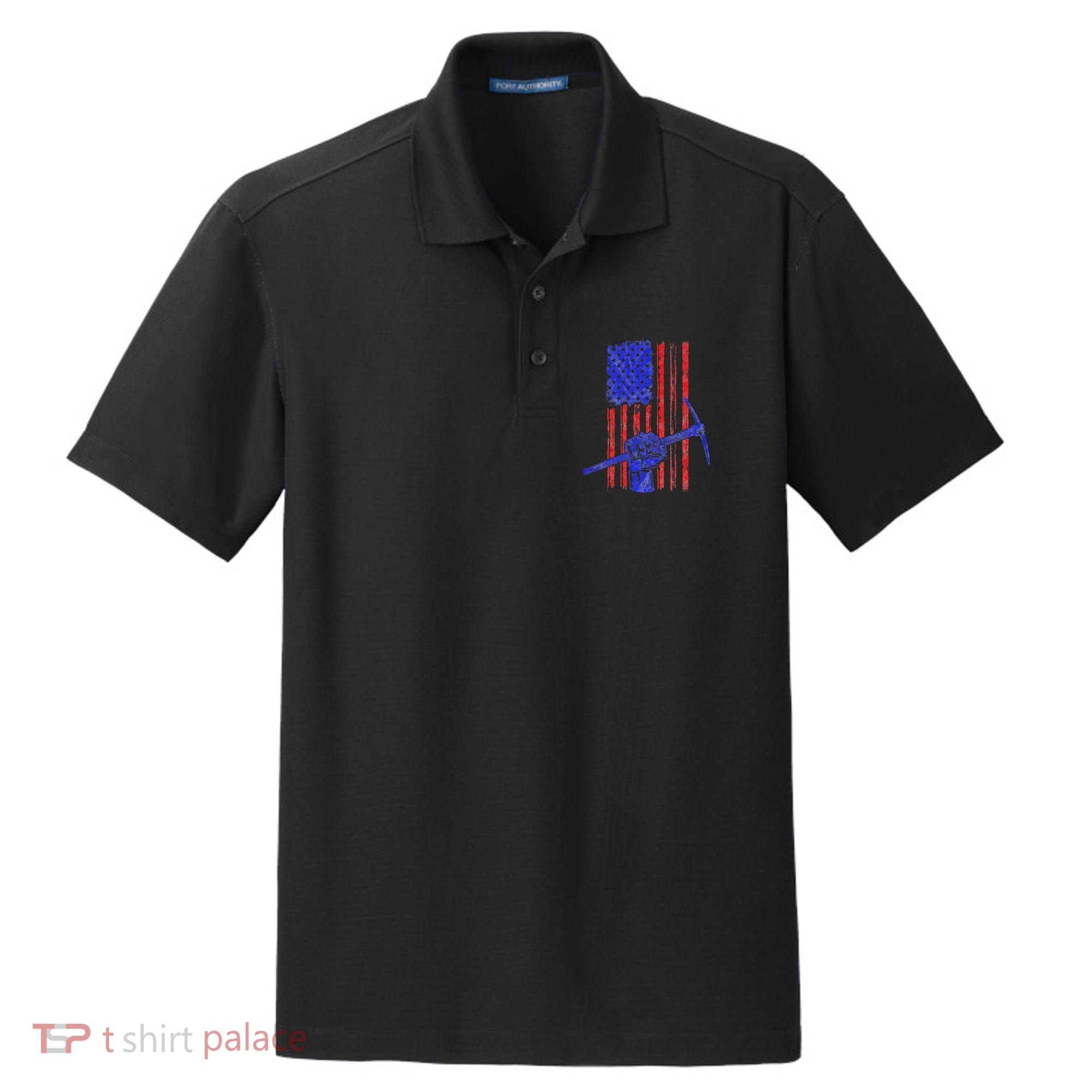 Miner American Flag Mining Gift Pick Usa Patriotic Dry Zone Grid Polo