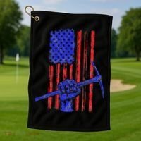 Miner American Flag Mining Gift Pick Usa Patriotic Golf Towel thumb 1