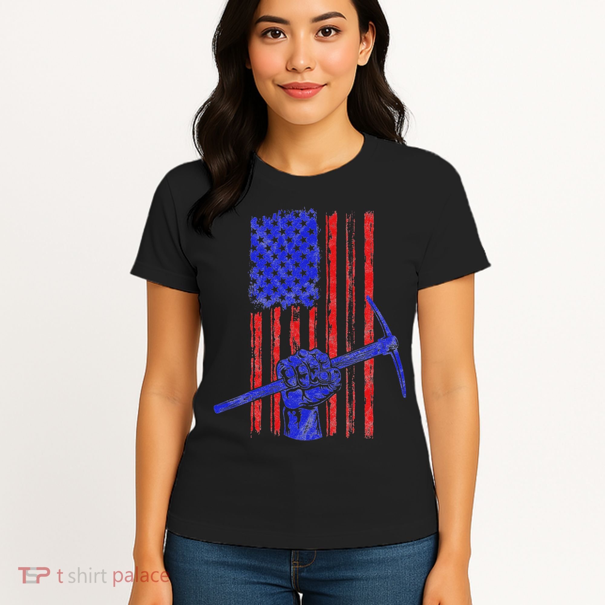 Miner American Flag Mining Gift Pick Usa Patriotic Women's T-Shirt
