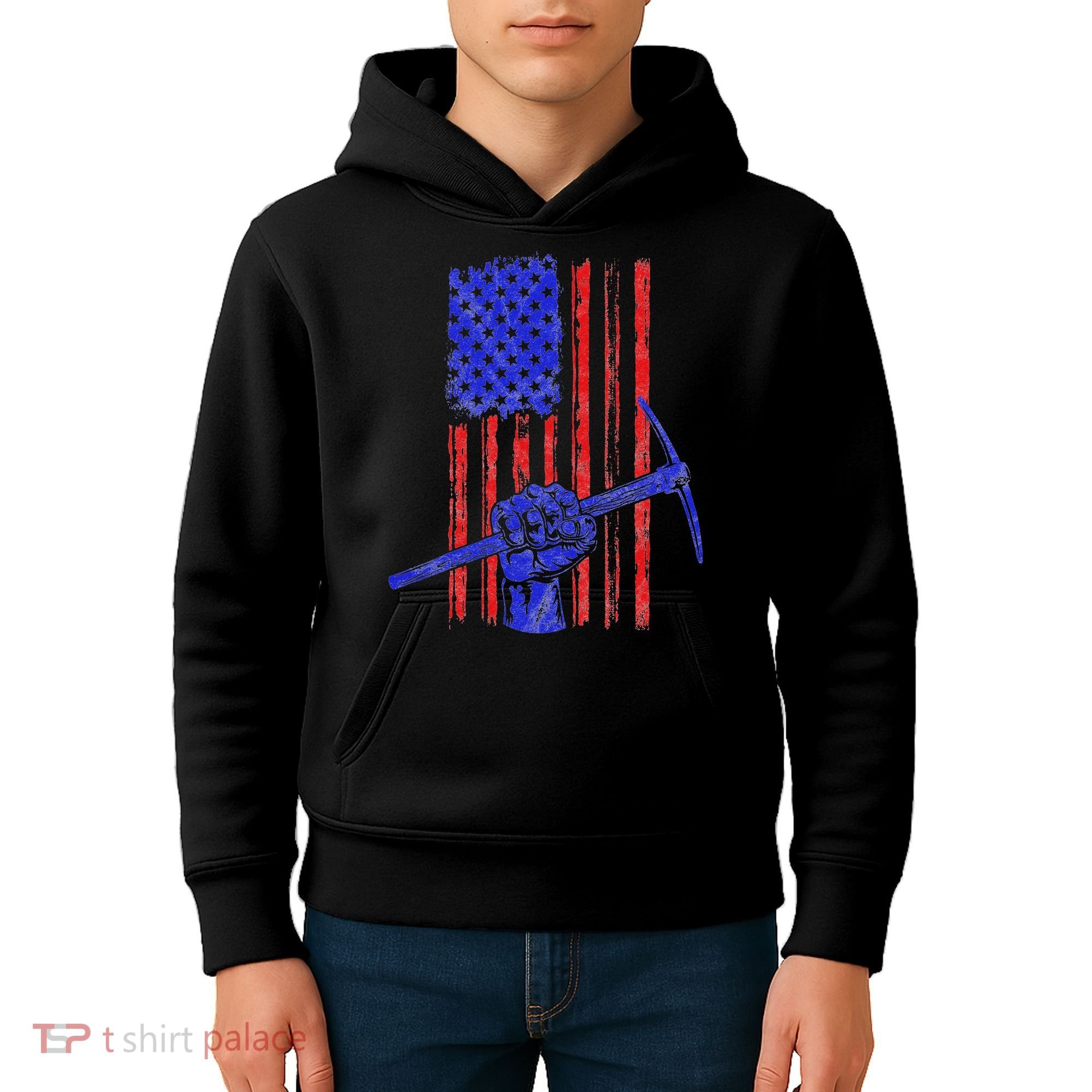 Miner American Flag Mining Gift Pick Usa Patriotic Kids Hoodie