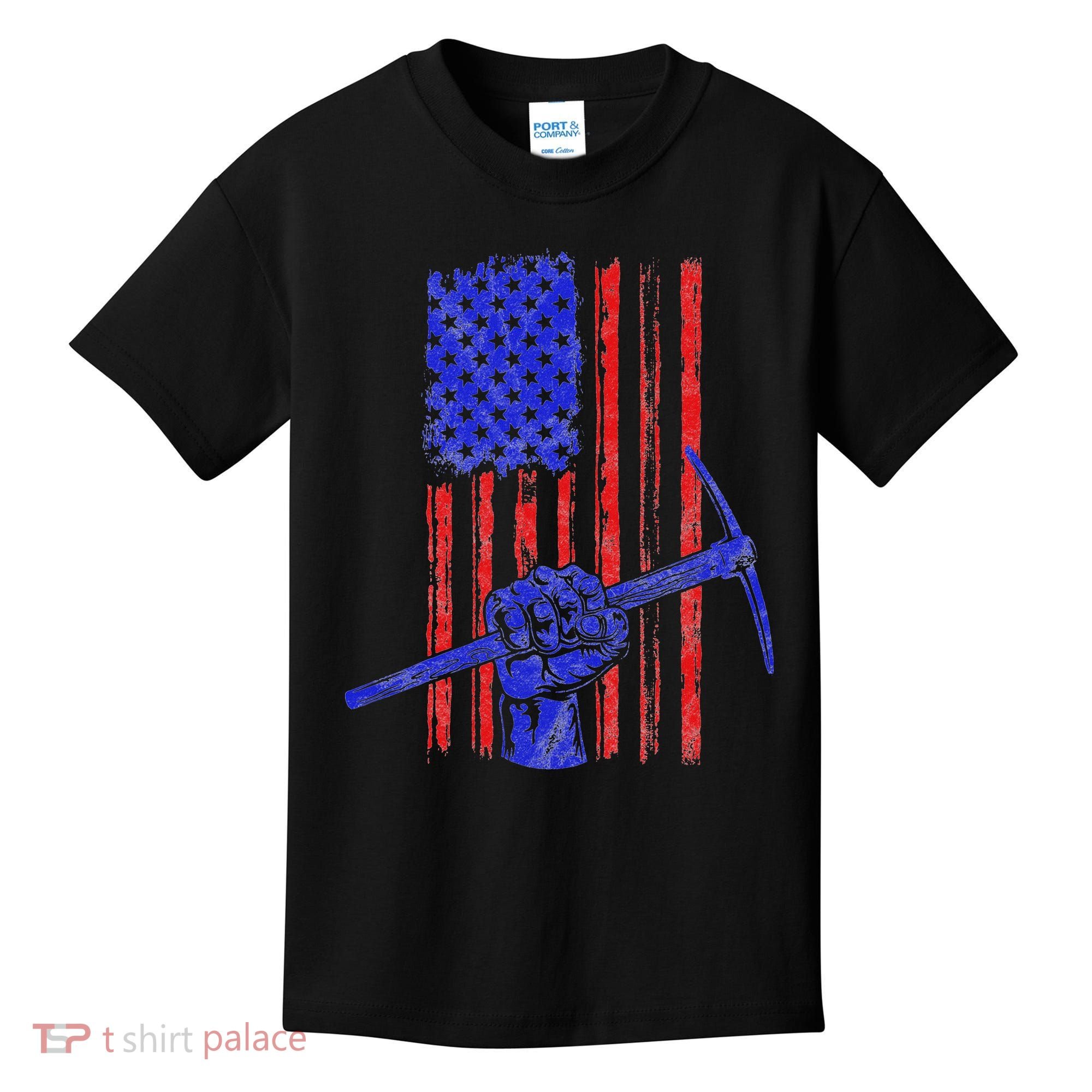 Miner American Flag Mining Gift Pick Usa Patriotic Kids T-Shirt