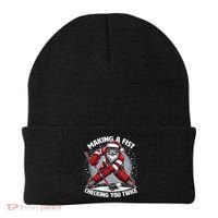 Making A Fist Checking You Twice Ugly Christmas Santa Hockey Gift Beanie thumb 0