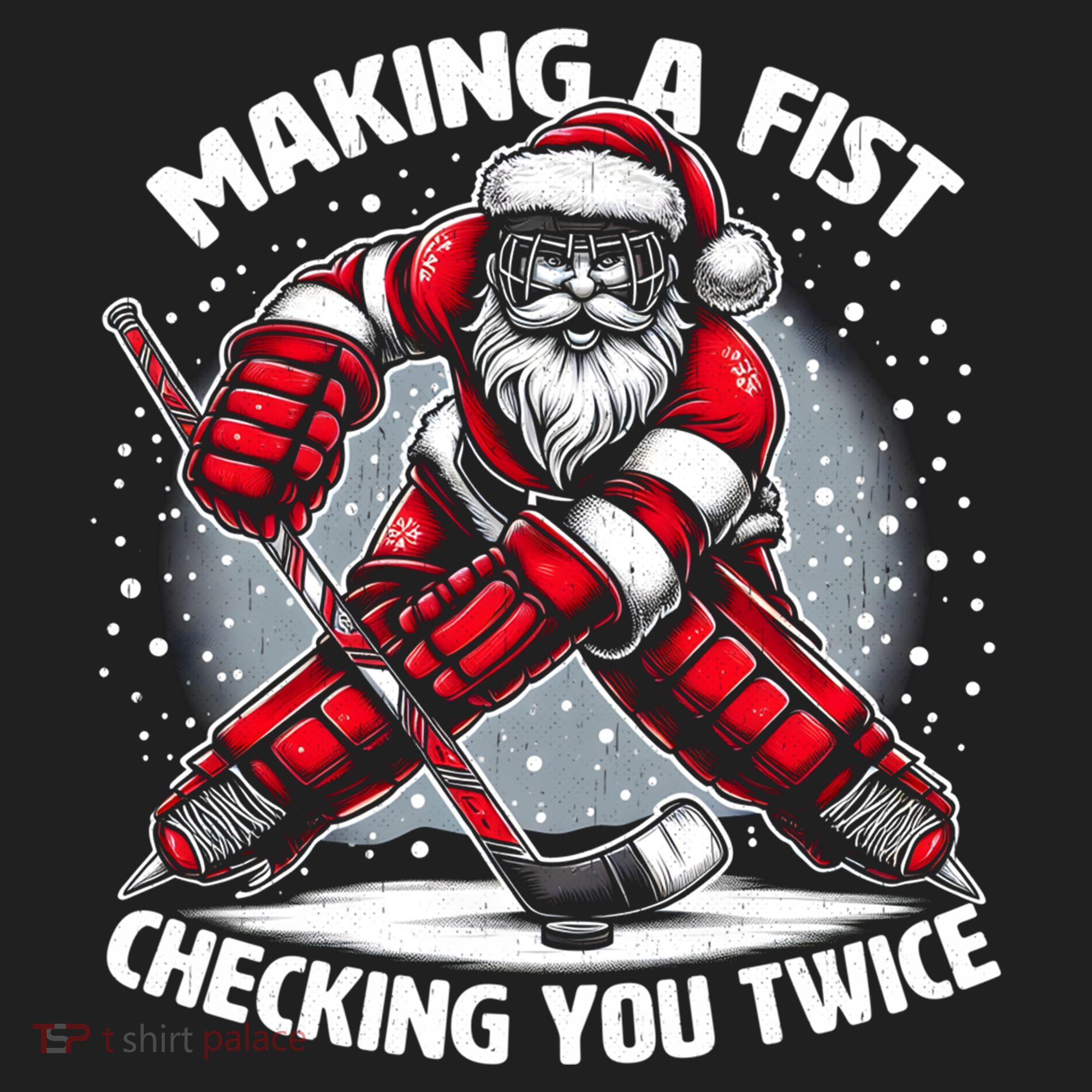 Making A Fist Checking You Twice Ugly Christmas Santa Hockey Gift Beanie