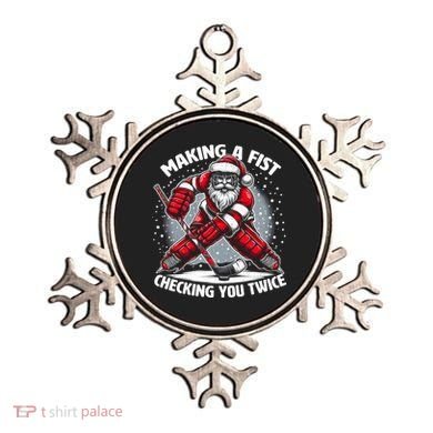 Making A Fist Checking You Twice Ugly Christmas Santa Hockey Gift Ornament